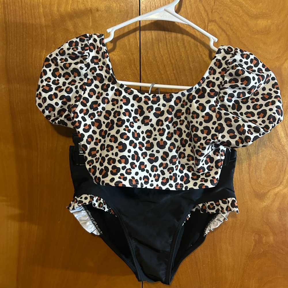 Kids Cat & Jack Animal Print Swimsuit with Puff Sleeves